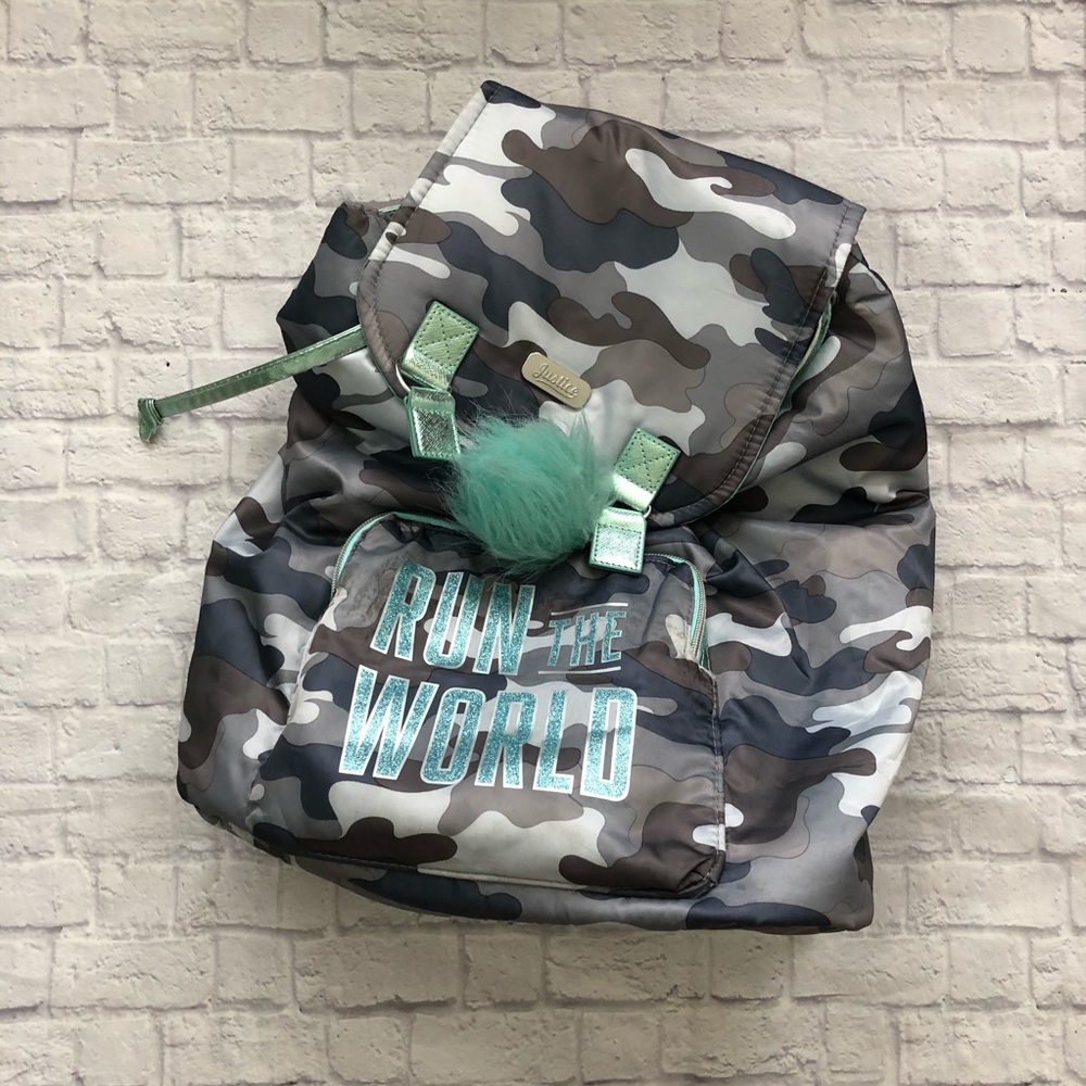 Justice backpack camo grey mint green inside